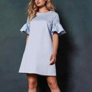 NWT Ted Bake Faatima Smock-sleeve Tunic Dress In Baby Blue Size 3